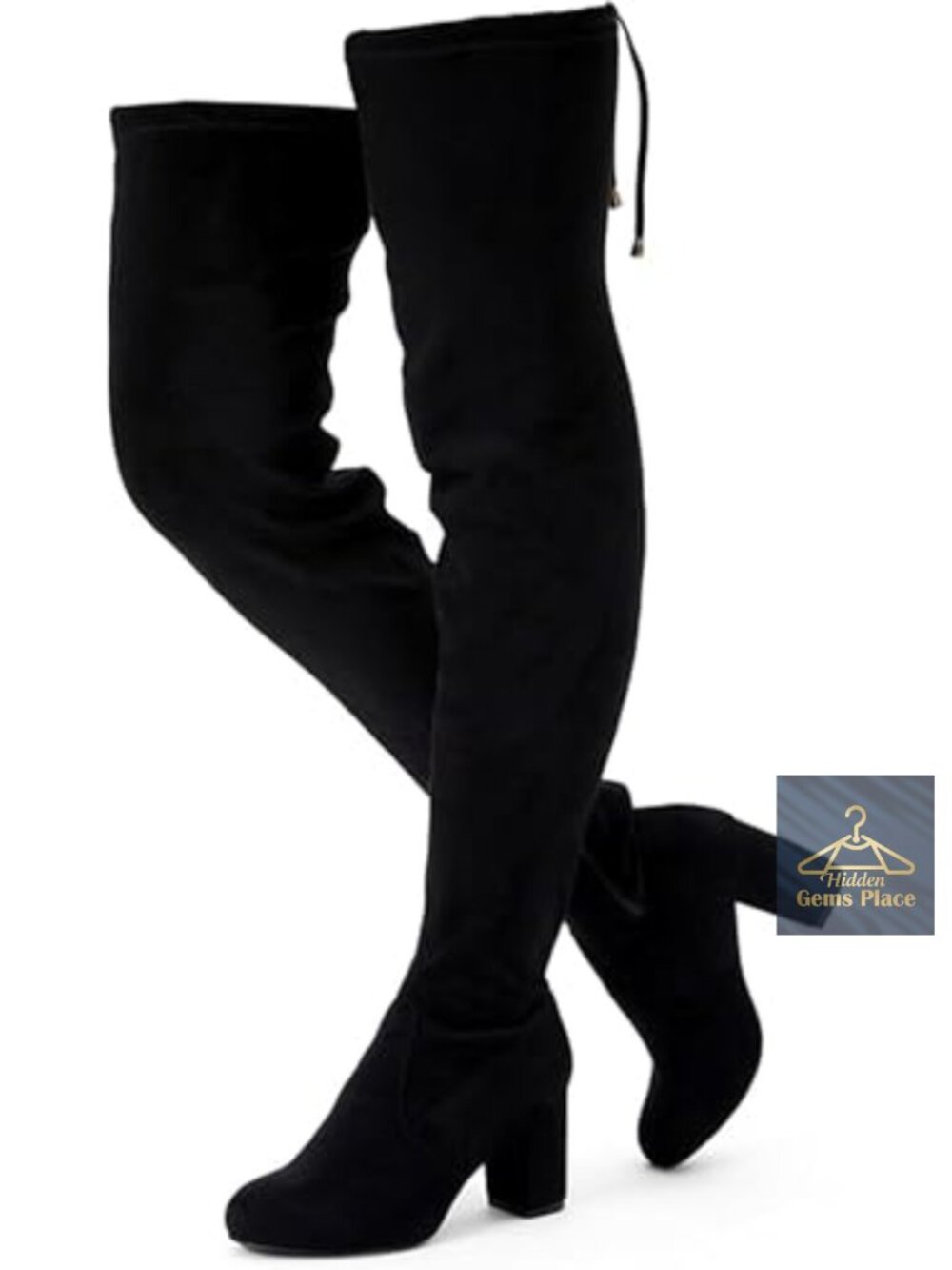 Over the Knee Thigh High Block Heel Boots Faux Suede Zip
